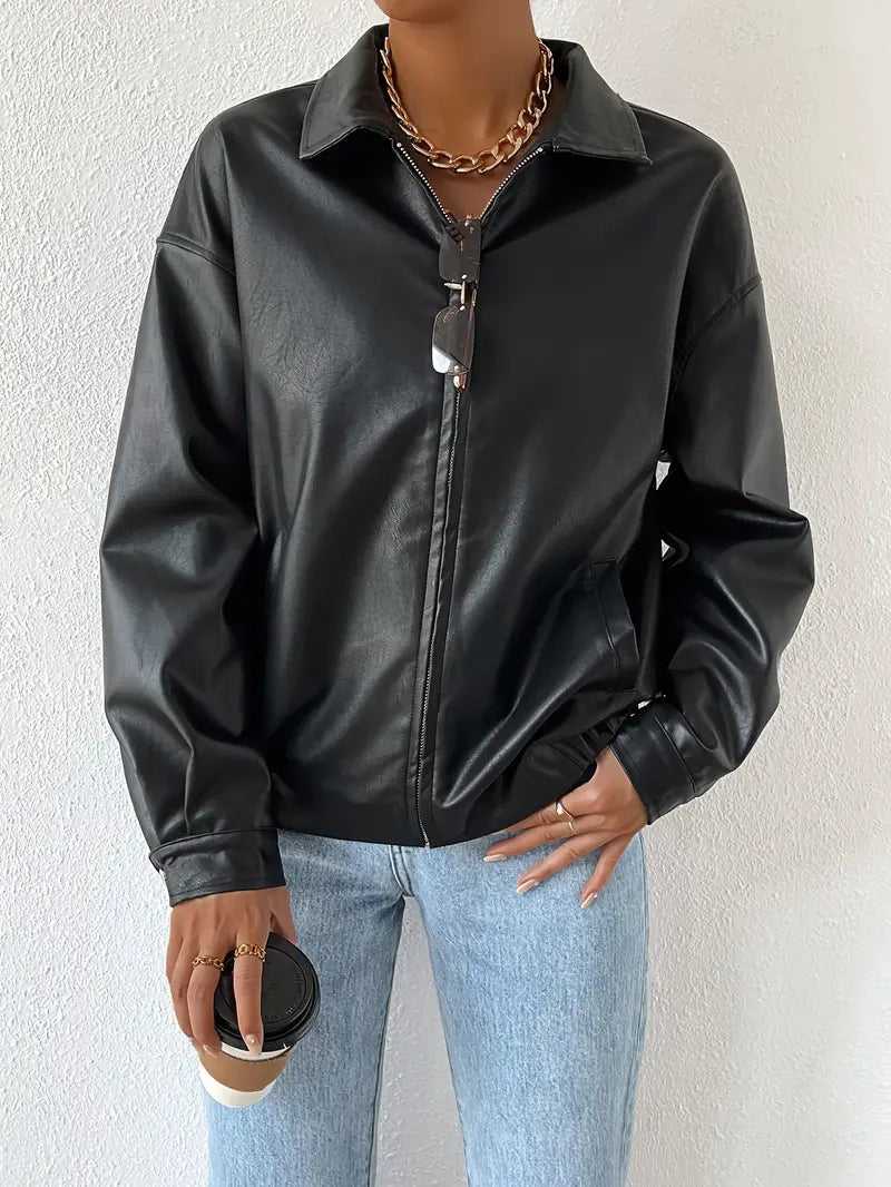 Women's Faux Leather Zip Jacket Black