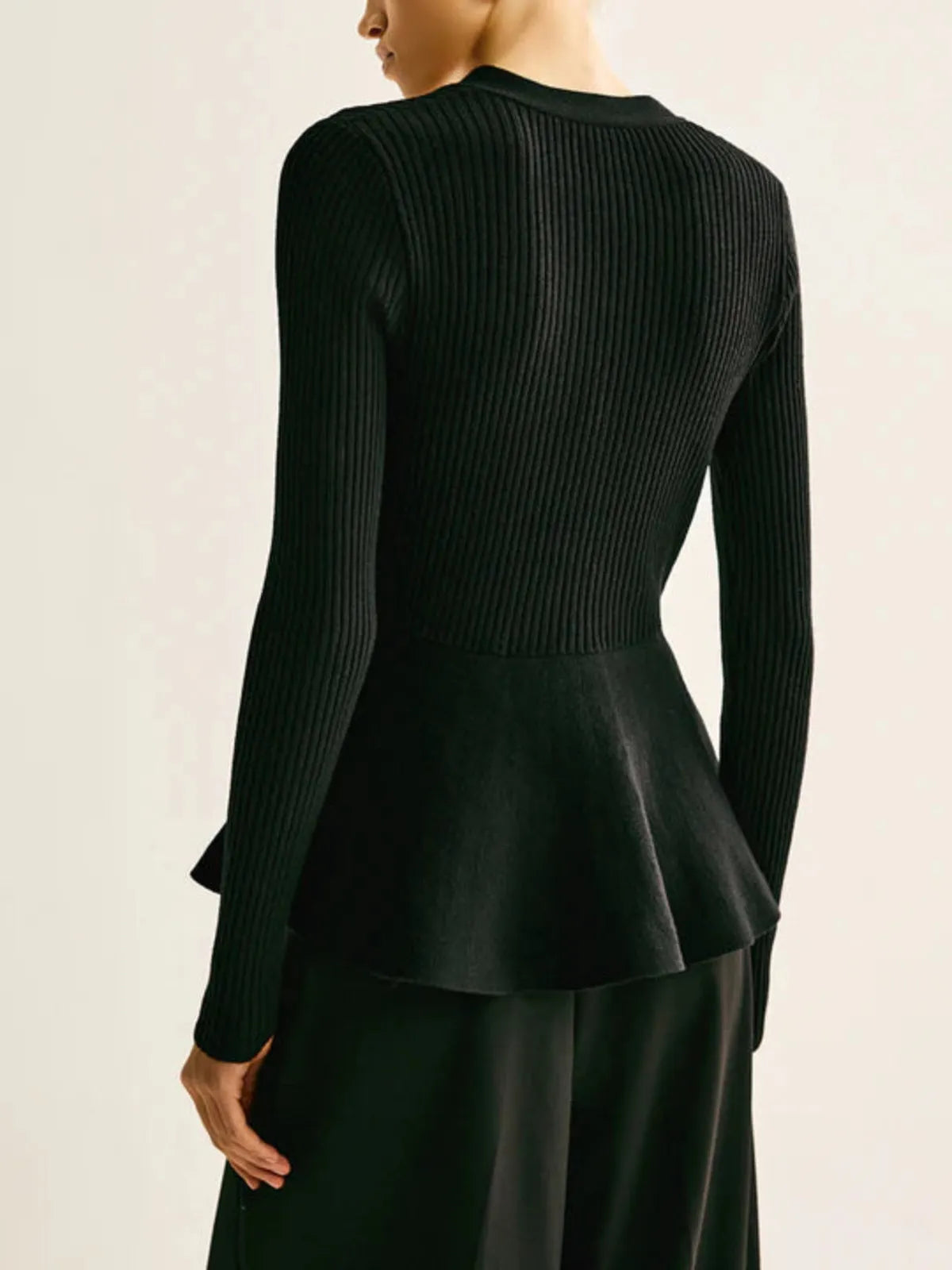 Ribbed Peplum Button Knit Top