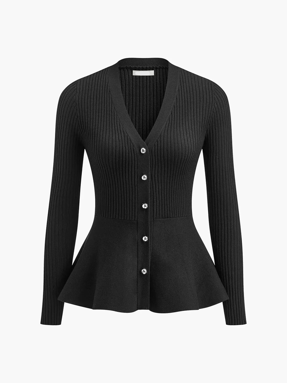 Ribbed Peplum Button Knit Top
