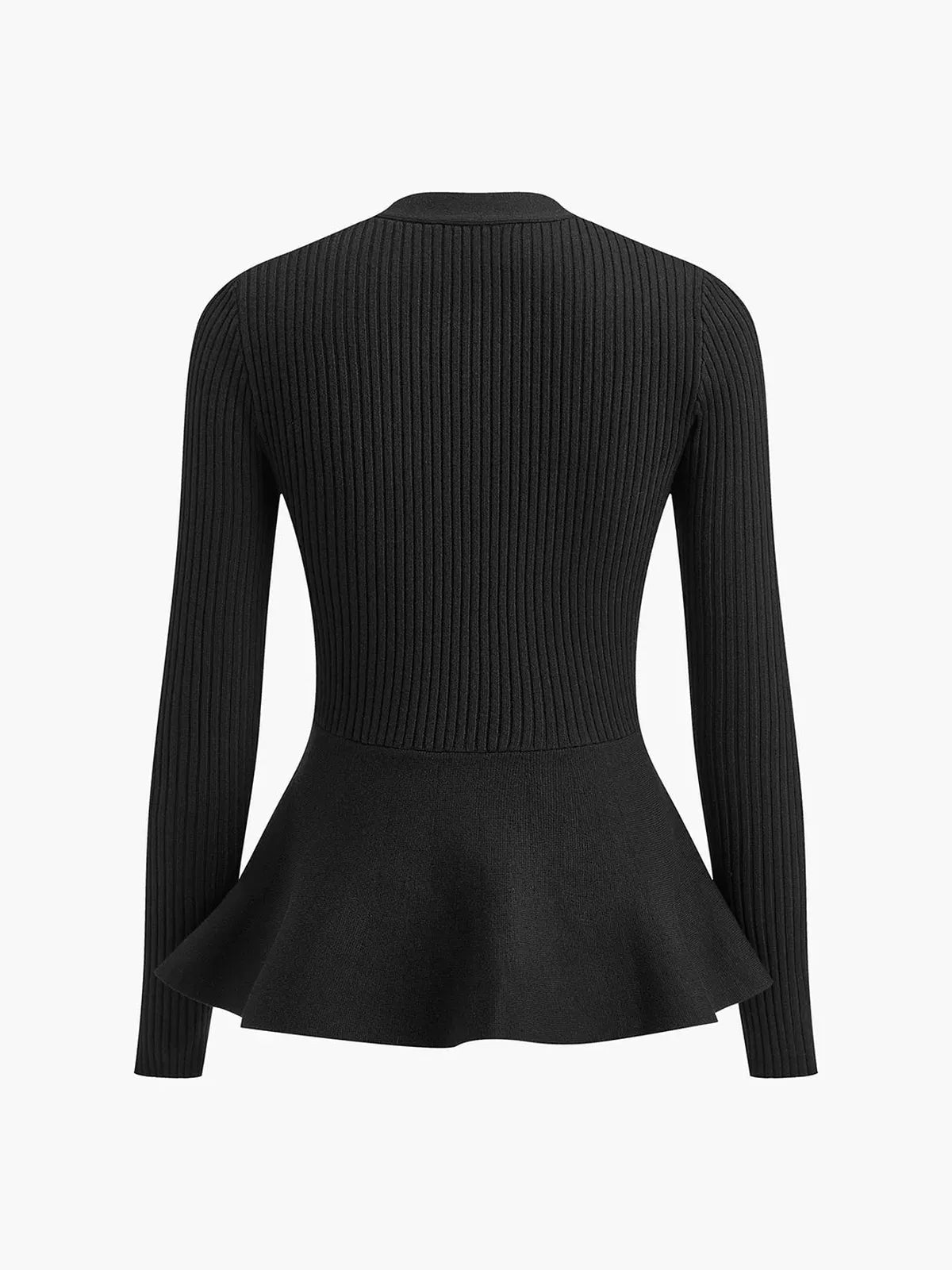 Ribbed Peplum Button Knit Top