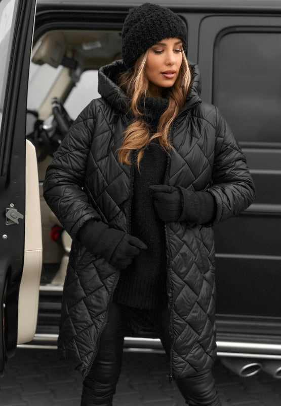 Women's Hooded Quilted Puffer Coat — Longline Lightweight Insulated Winter Jacket