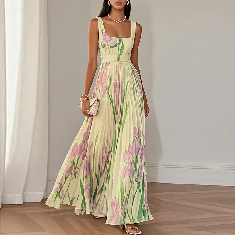 LYRA | Elegant Floral Maxi Dress with Flattering Pleated Silhouette
