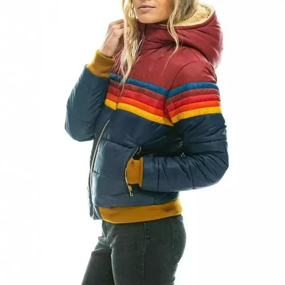 Women's Retro Striped Padded Puffer Jacket