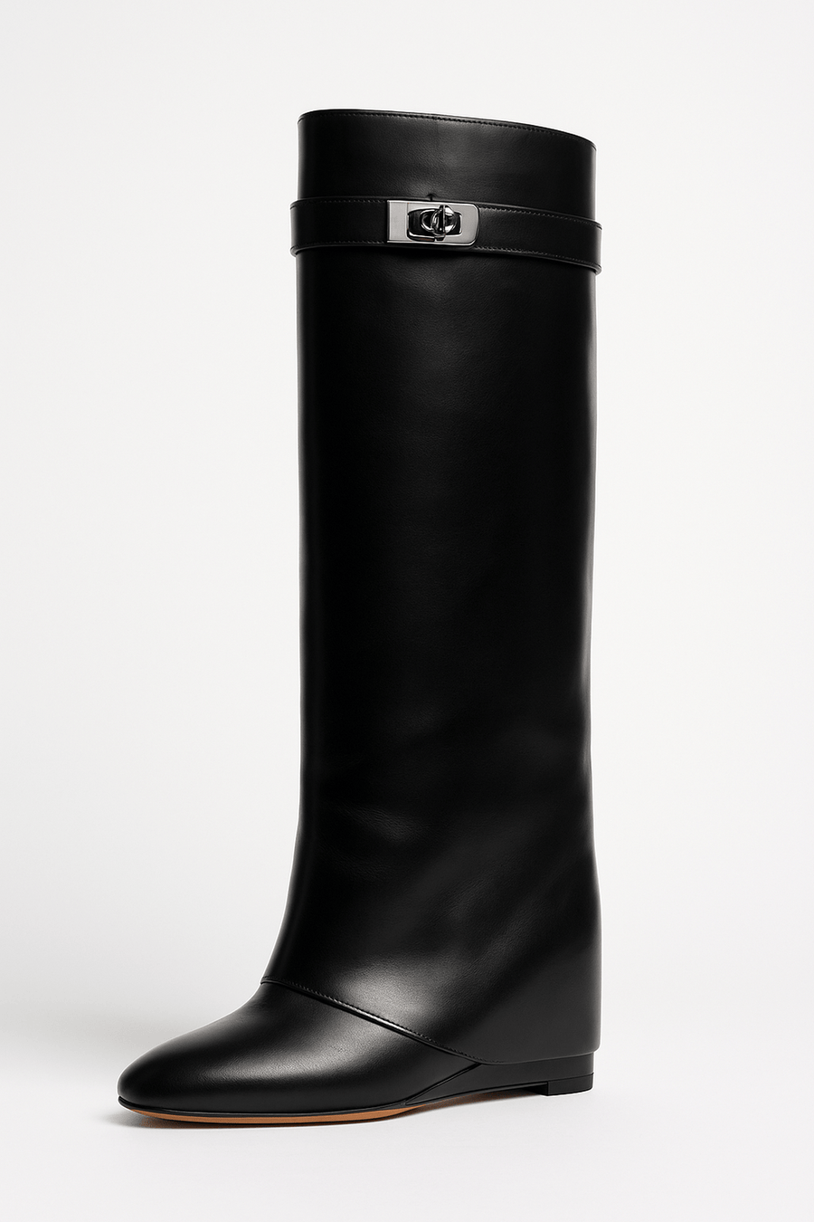 Women's Shark Lock Knee-High Faux Leather Boots