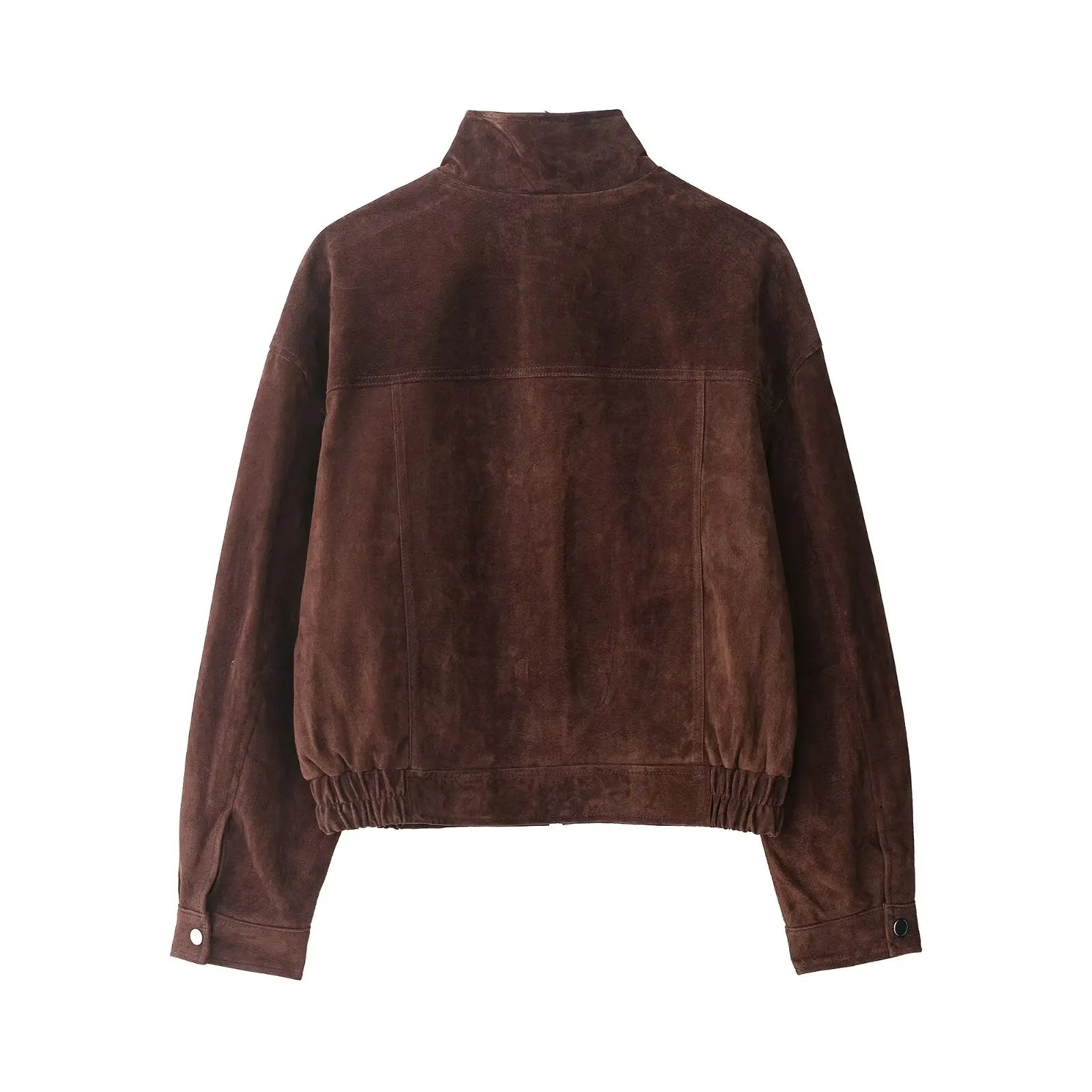 Women’s Cropped Suede Jacket with Snap Button Front and Utility Pockets