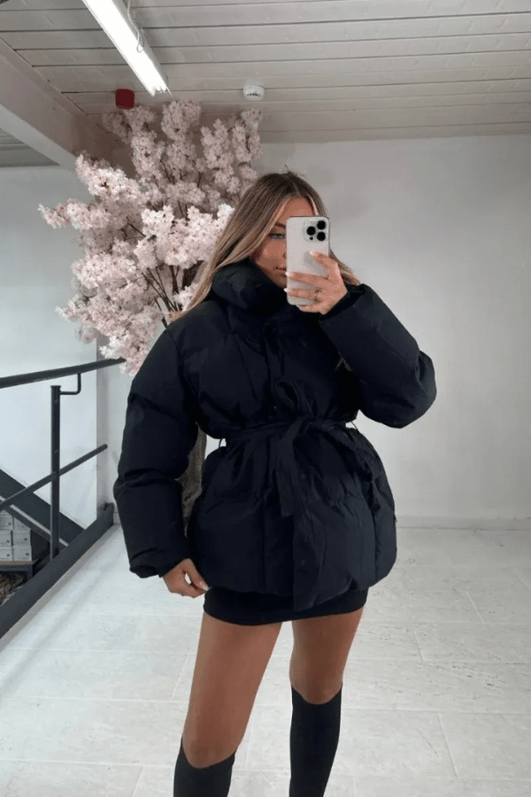 Women's Puffer Jacket with waist belt