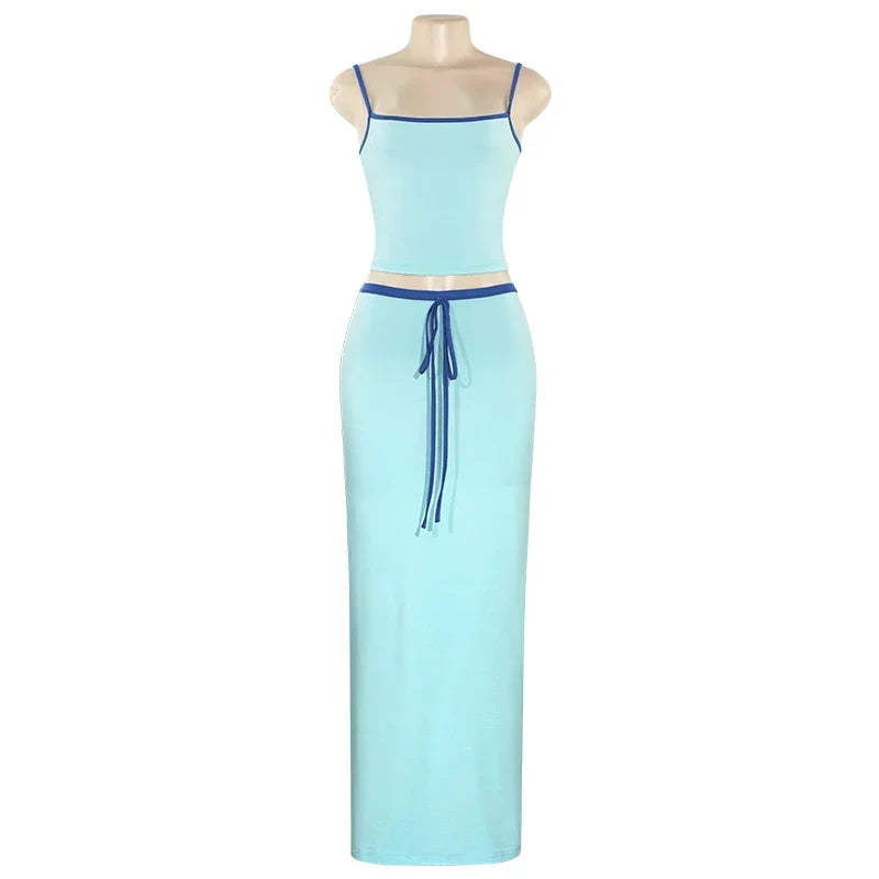 Two Piece Maxi Set – Casual Chic Crop Top and Skirt Set for Women