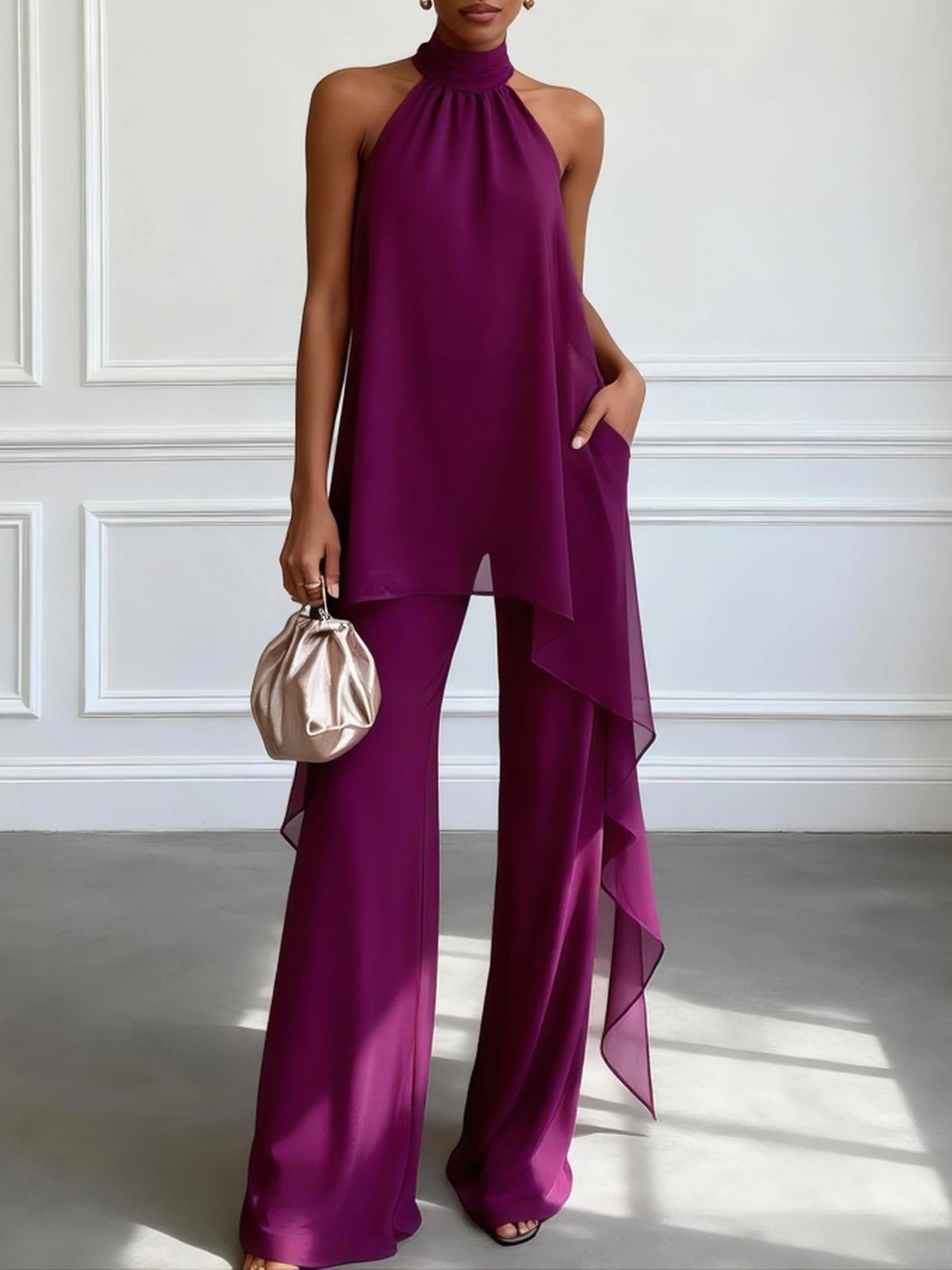 Viola | Halter-Neck Wide-Leg Two-Piece Set for Women