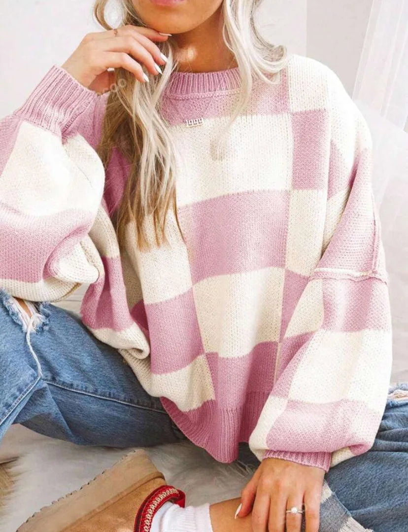 Women's Checkerboard Knitted Sweater