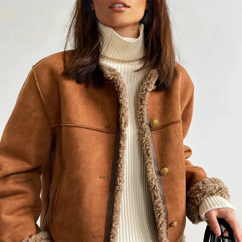 Women’s Faux Shearling Lined Suede Jacket