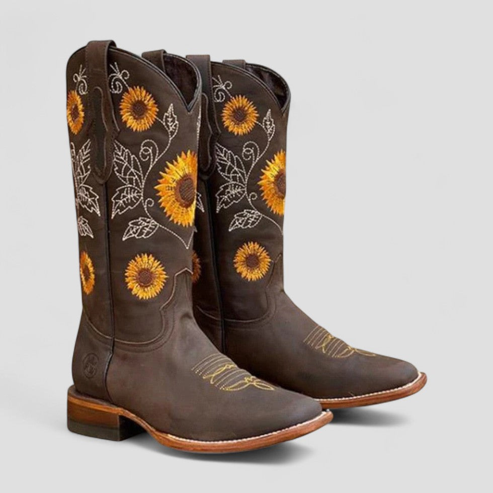 Women's Floral Embroidered Cowgirl Boots with Low Block Heel