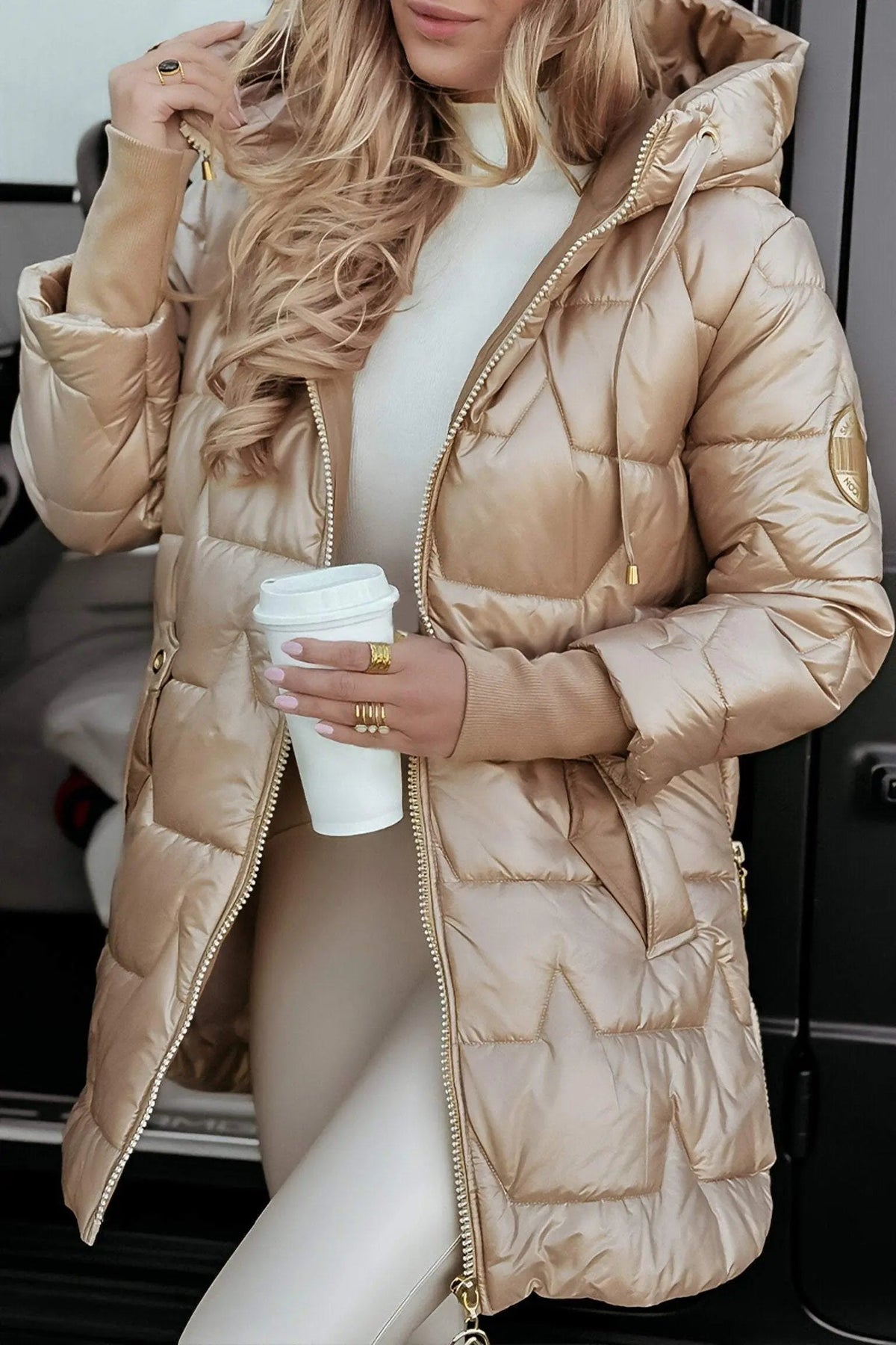 Women's Hooded Puffer Jacket with Quilted Lining