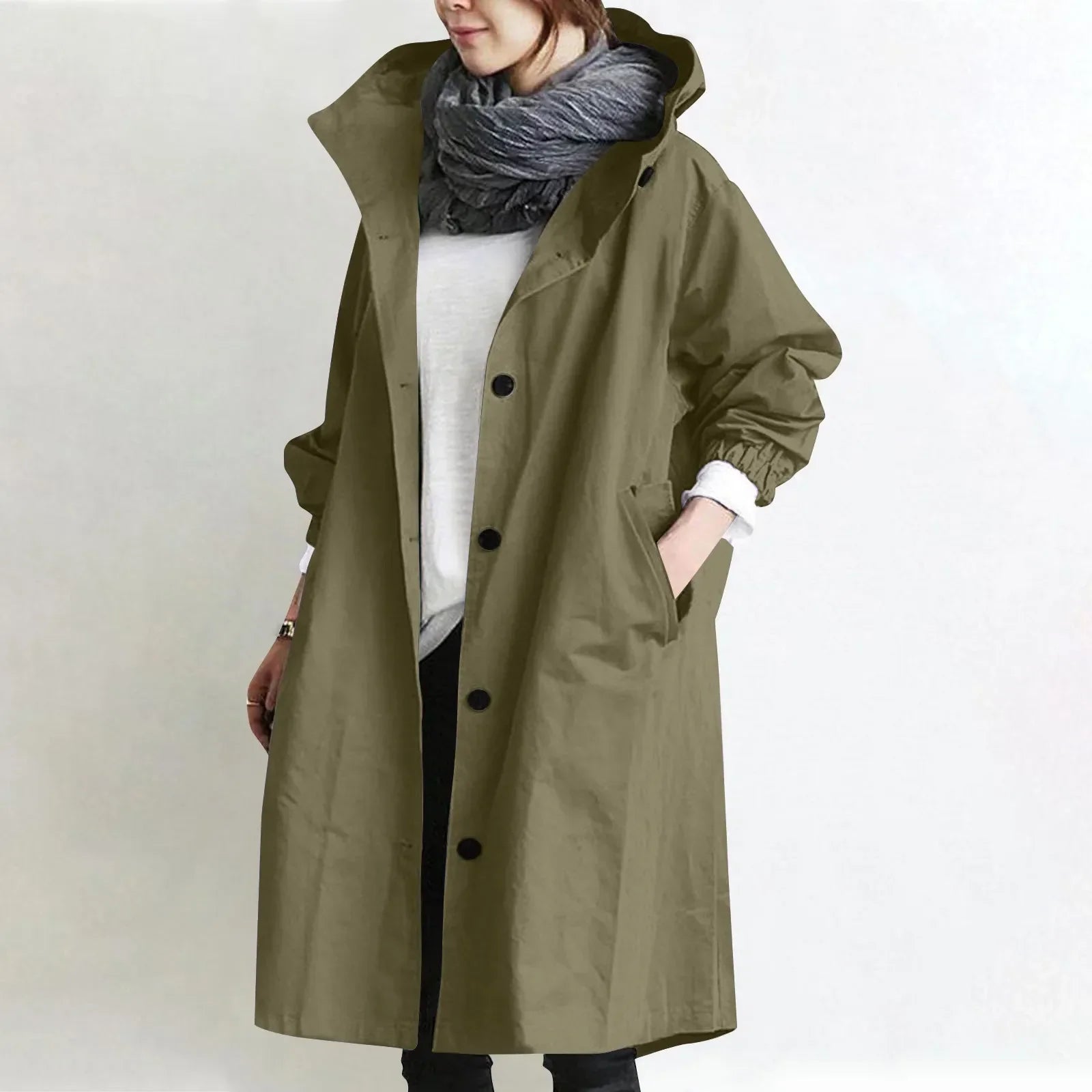 Women's Long Hooded Trench Coat