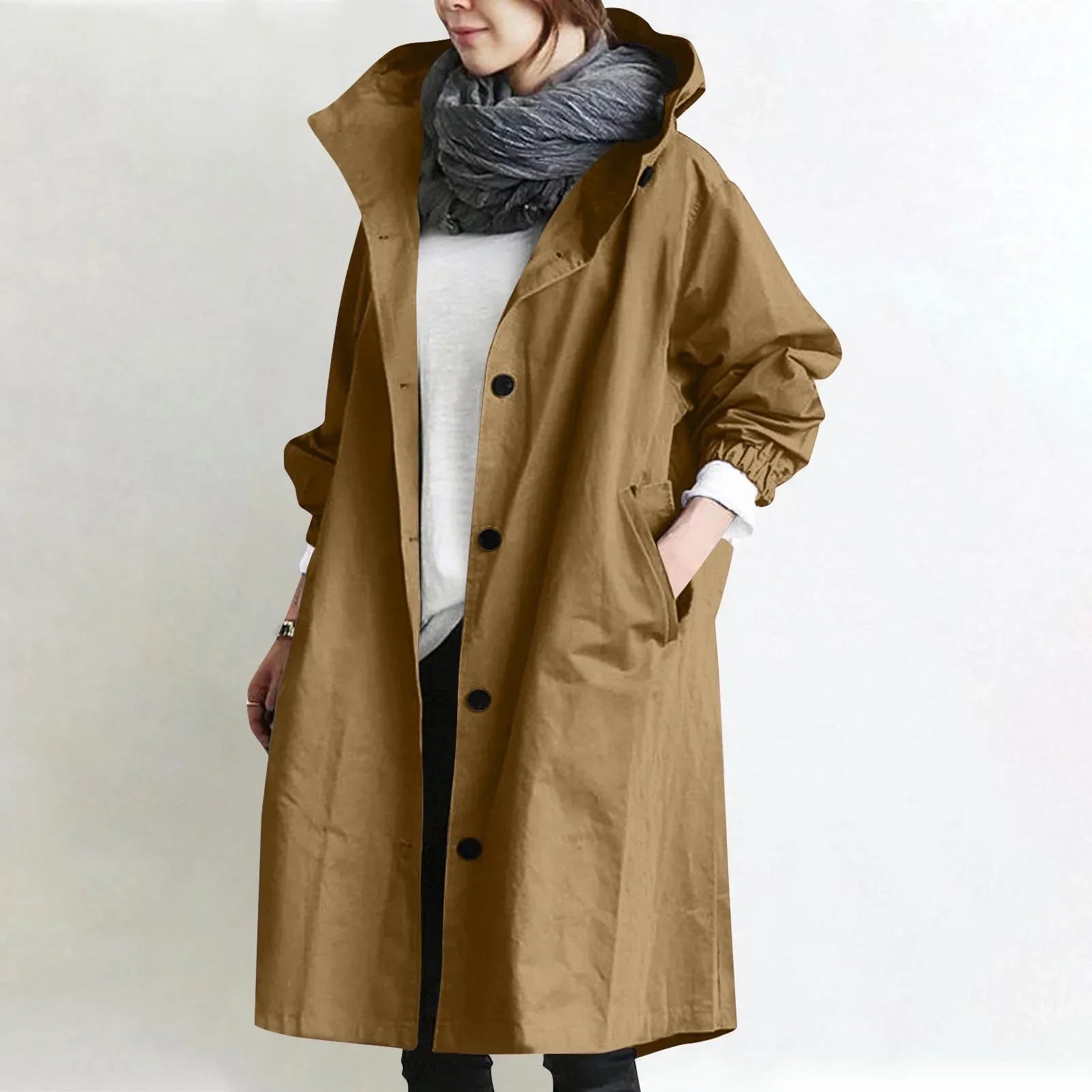 Women's Long Hooded Trench Coat