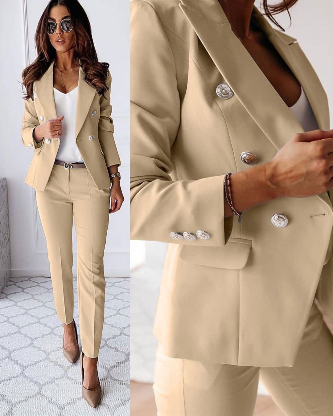 Sophisticated Double-Breasted Suit with Tailored Fit for Women