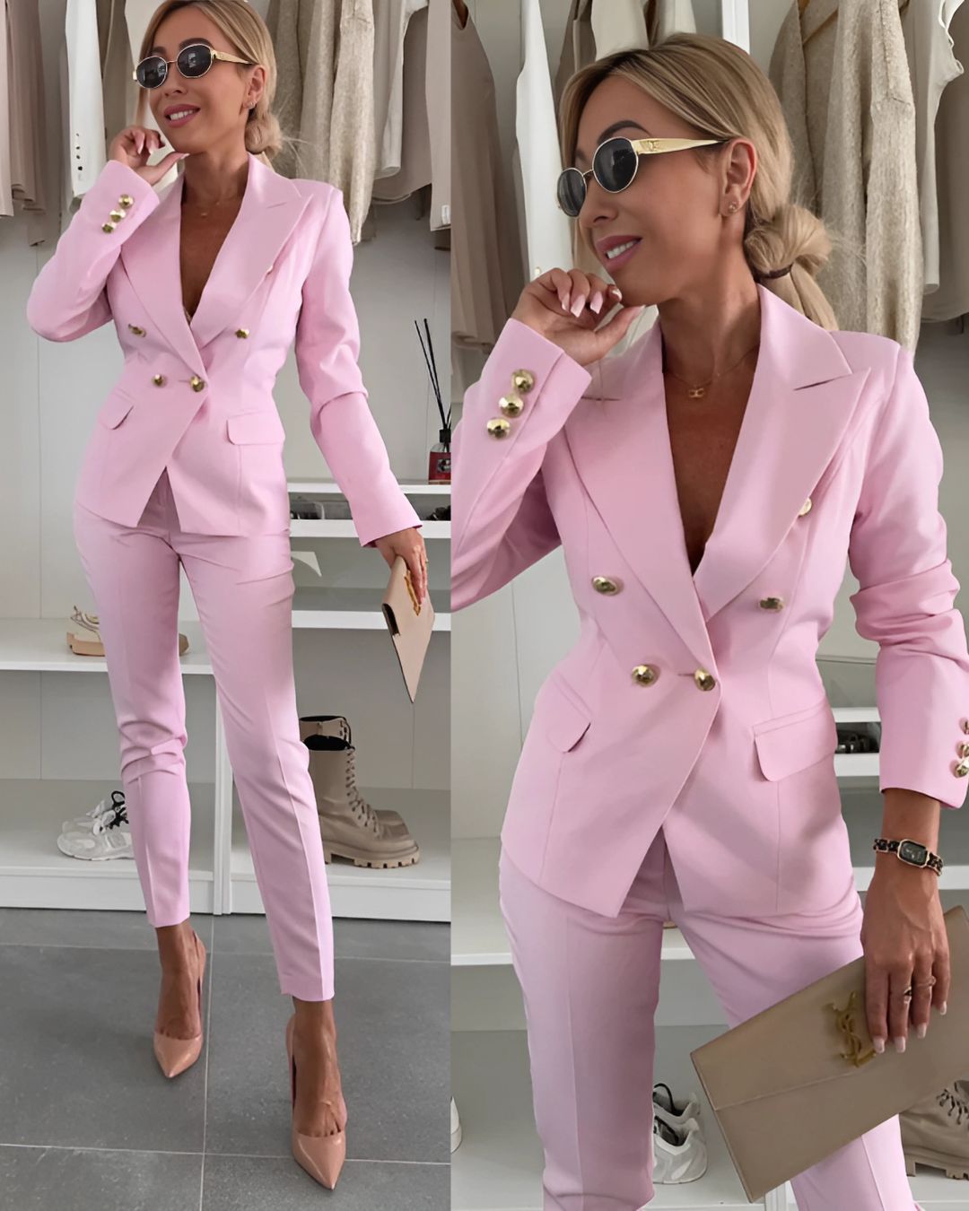 Sophisticated Double-Breasted Suit with Tailored Fit for Women