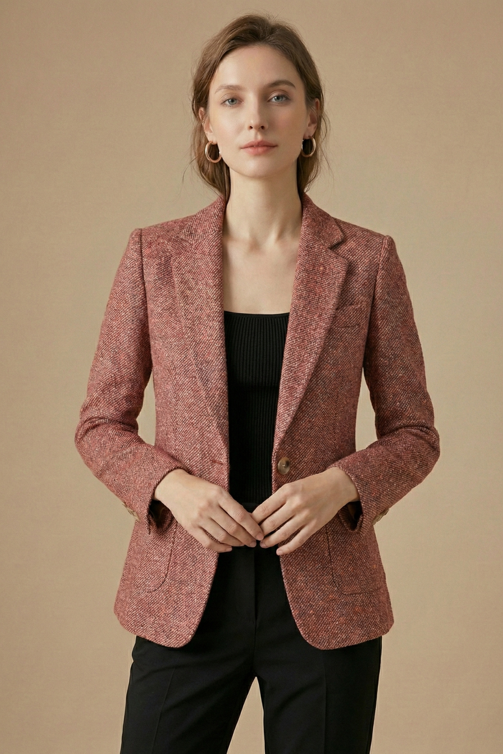 Single-Button Blazer Jacket – Notch Lapel Wool Coat
