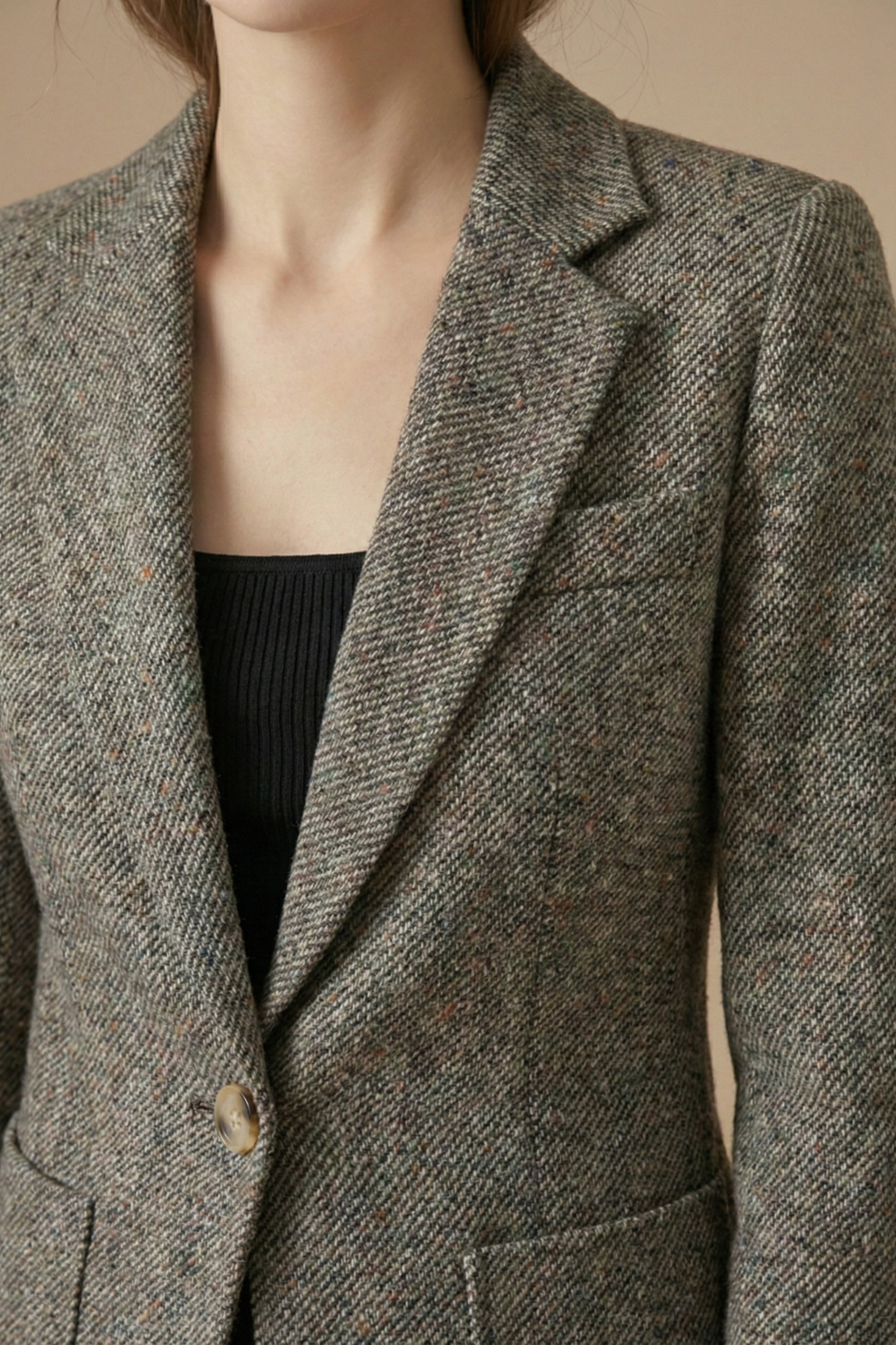 Single-Button Blazer Jacket – Notch Lapel Wool Coat