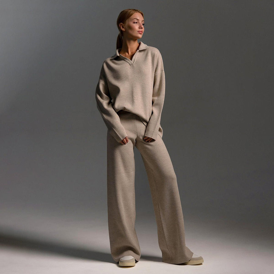Women's Knitted Sweatshirt and Joggers Tracksuit Two-Piece Set
