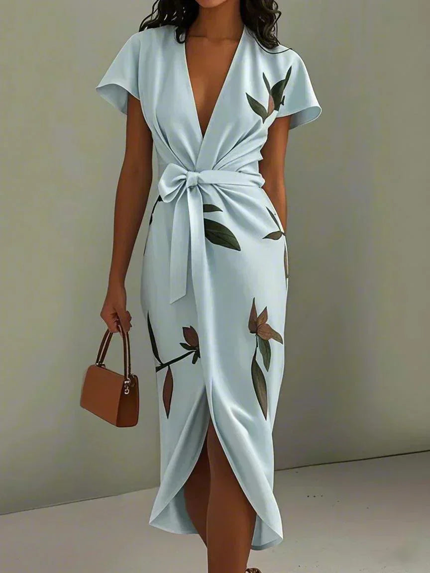 MADISON | Botanical Wrap Midi Dress for Timeless Elegance