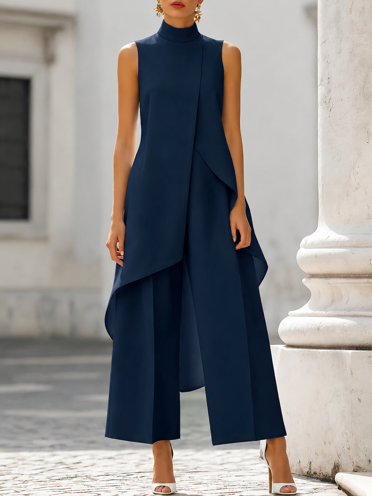 Martina | High-Neck Sculpted Wide-Leg Jumpsuit for Women