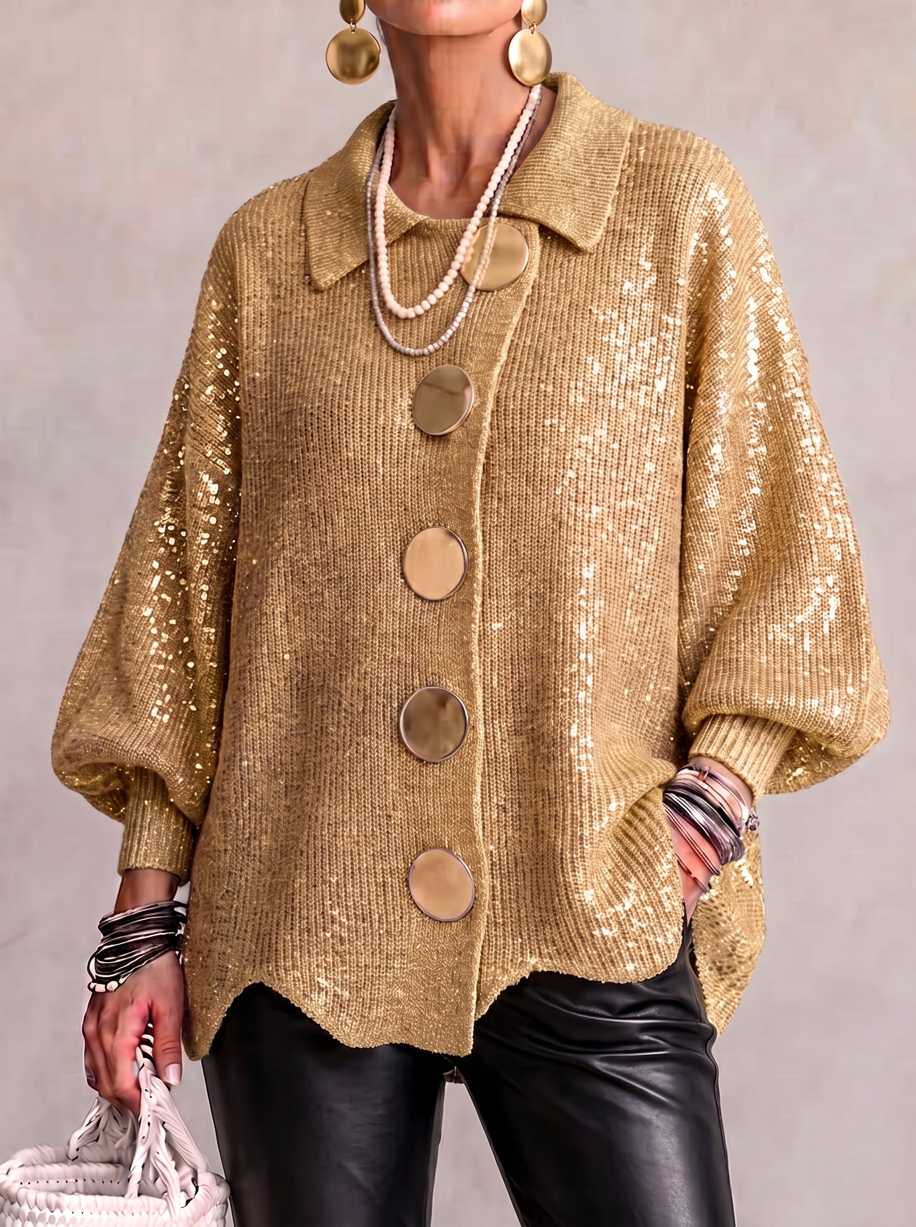 Elvinia™ | Oversized Collared Cardigan With Large Metal Buttons