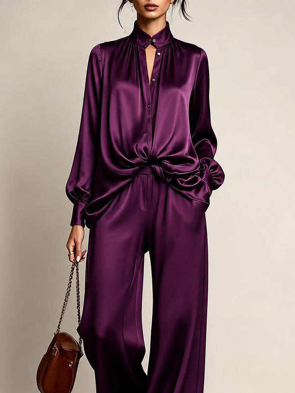 Gertrude | Gathered-Waist Button-Up Wide-Leg Two-Piece Set for Women
