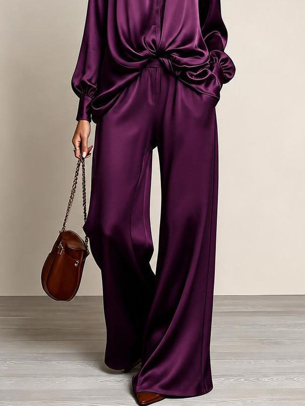 Gertrude | Gathered-Waist Button-Up Wide-Leg Two-Piece Set for Women