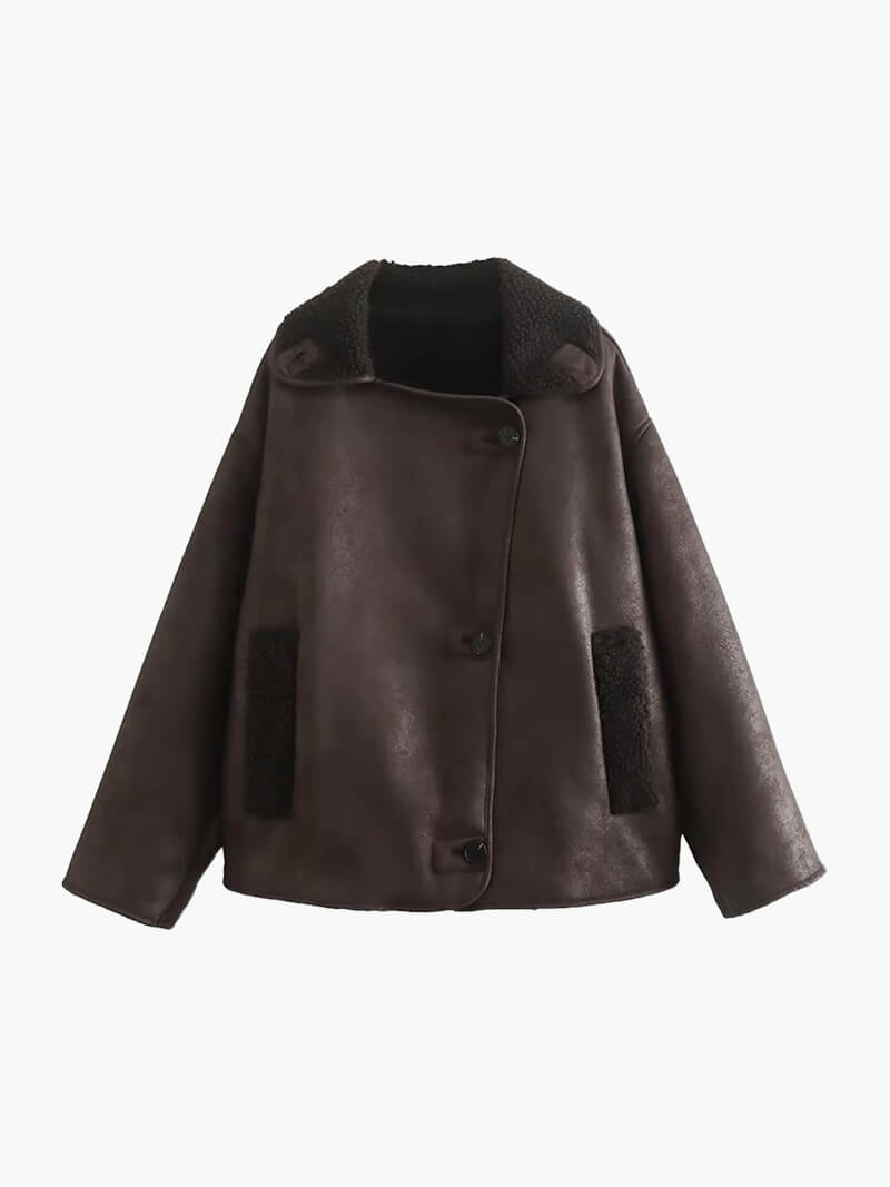 Women's Brown Faux Leather Biker Jacket