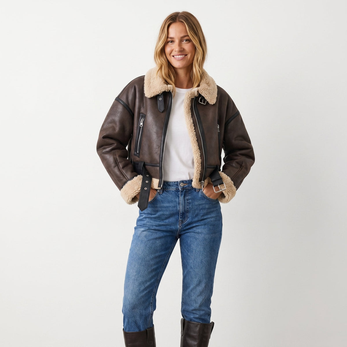 Verena | Cropped Aviator Bomber Jacket