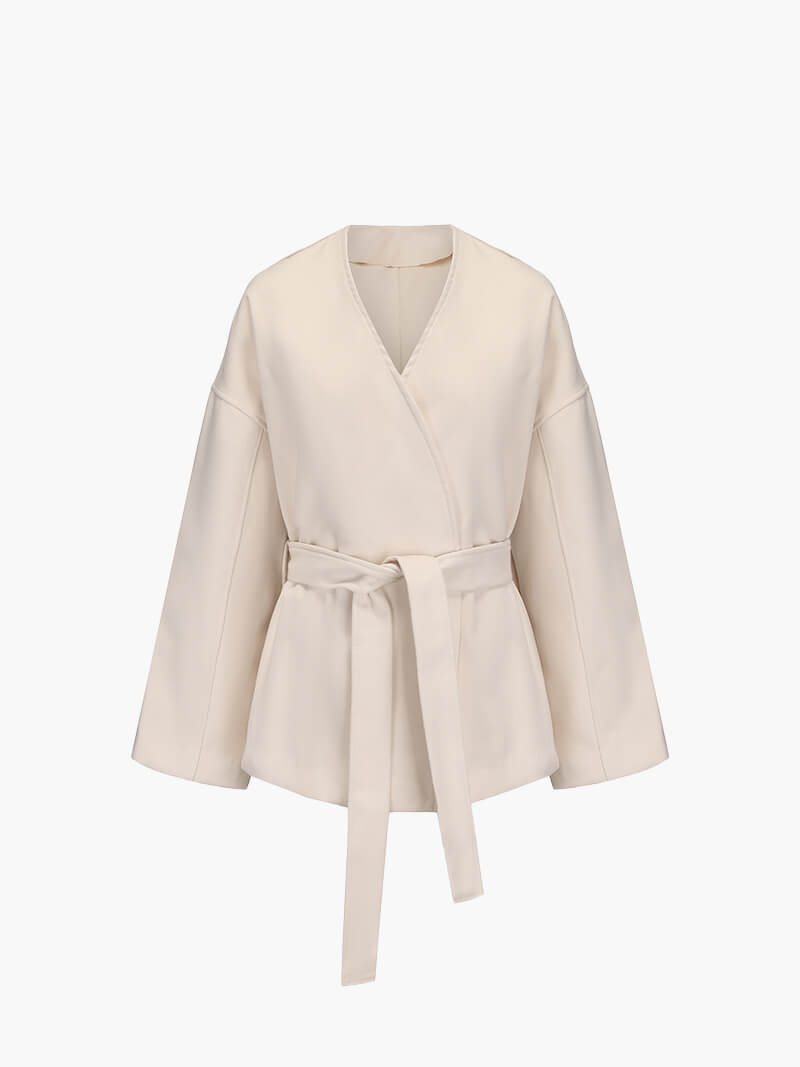 Women's Elegant Tie Waist Beige Tailored Coat